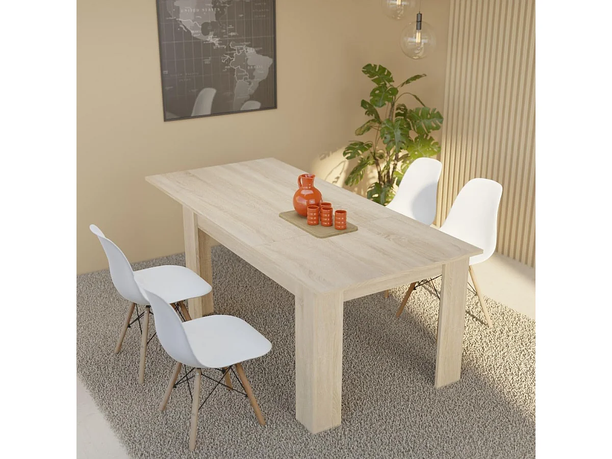 Mesa de Comedor Extensible, Mesa Salón, Robusta y Funcional, Madera, Cambria, 138-198 cm (Largo) x 88 cm (Ancho) x 76 cm (Alto) - Meyvaser