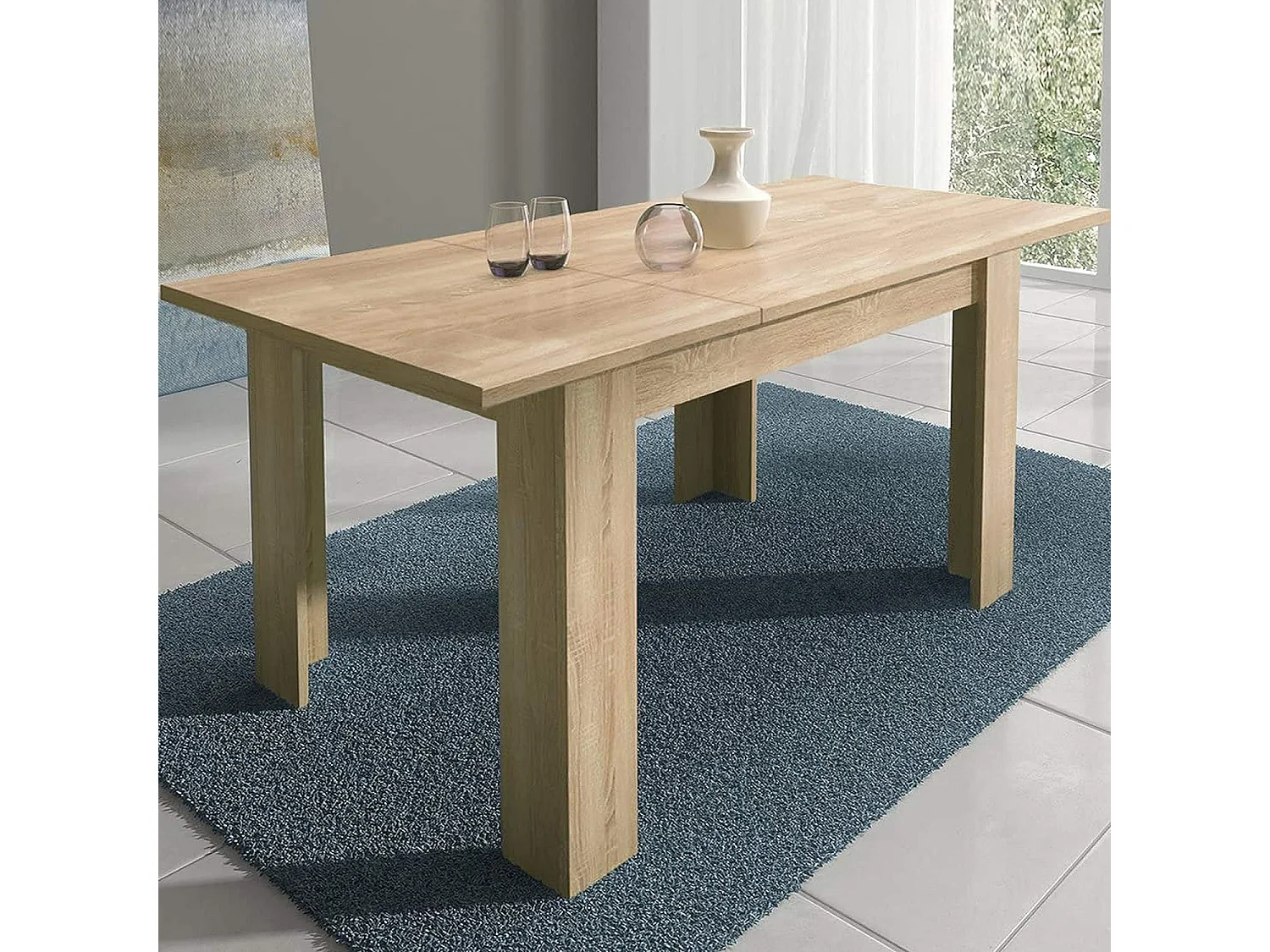 Mesa de Comedor Extensible, Mesa Salón, Robusta y Funcional, Madera, Cambria, 138-198 cm (Largo) x 88 cm (Ancho) x 76 cm (Alto) - Meyvaser