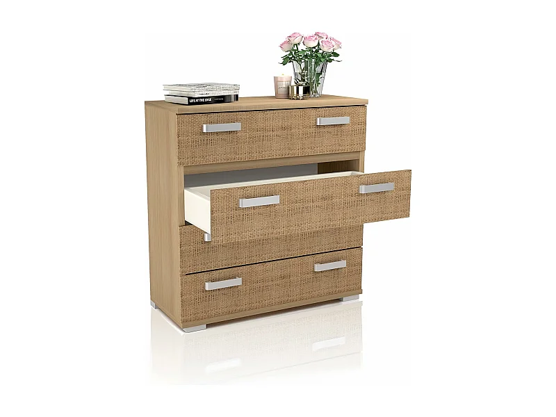 Cómoda 4 Cajones, Mueble Almacenaje Dormitorio, Color Puccini - Textil, Medidas: 89 cm (Largo) x 89,6 cm (Alto) x 39,6 cm de (Fondo) - Meyvaser