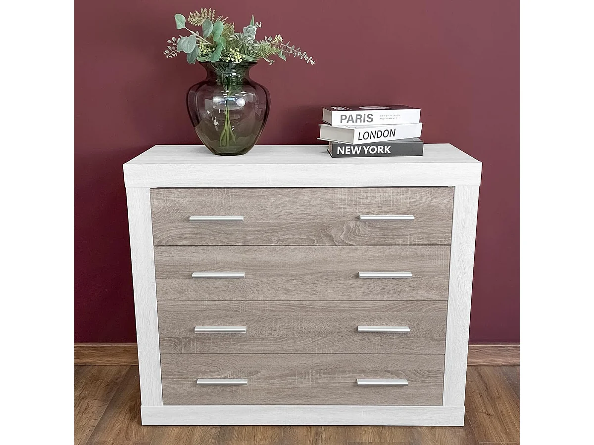 Meyvaser - Cómoda con 4 Cajones, Sinfonier, Práctica y Funcional,Colores Andersen y Pino Gris, Medidas: 60 cm (An) x 81.5 cm (Al) x 39.5 cm (Fon)