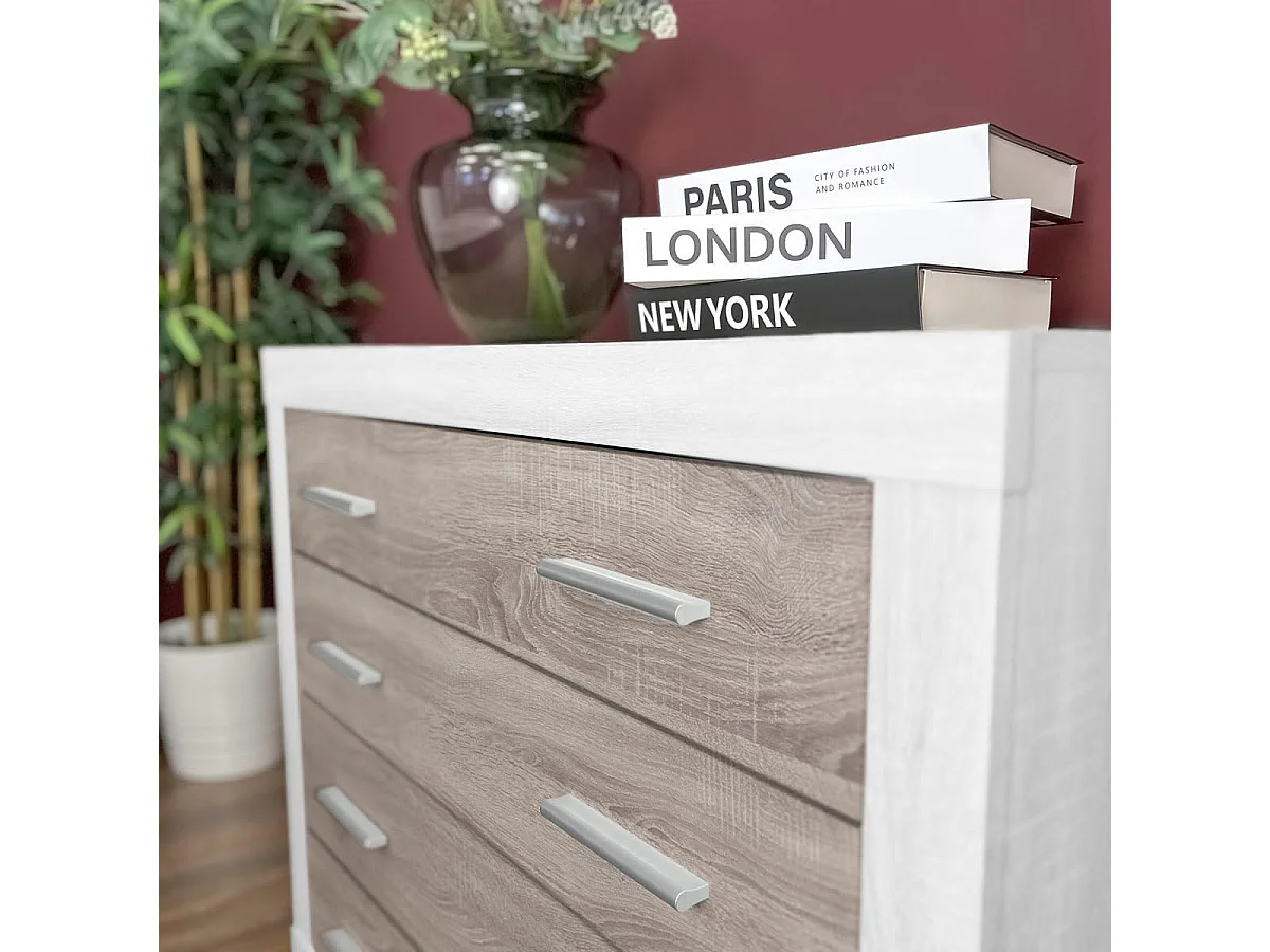 Meyvaser - Cómoda con 4 Cajones, Sinfonier, Práctica y Funcional,Colores Andersen y Pino Gris, Medidas: 60 cm (An) x 81.5 cm (Al) x 39.5 cm (Fon)