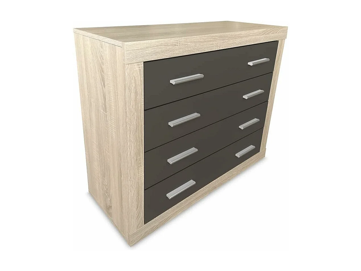 Meyvaser - Cómoda con 4 Cajones, Sinfonier, Práctica y Funcional, Color Cambrian y Negro, Medidas: 60 cm (An) x 81.5 cm (Al) x 39.5 cm (Fo)