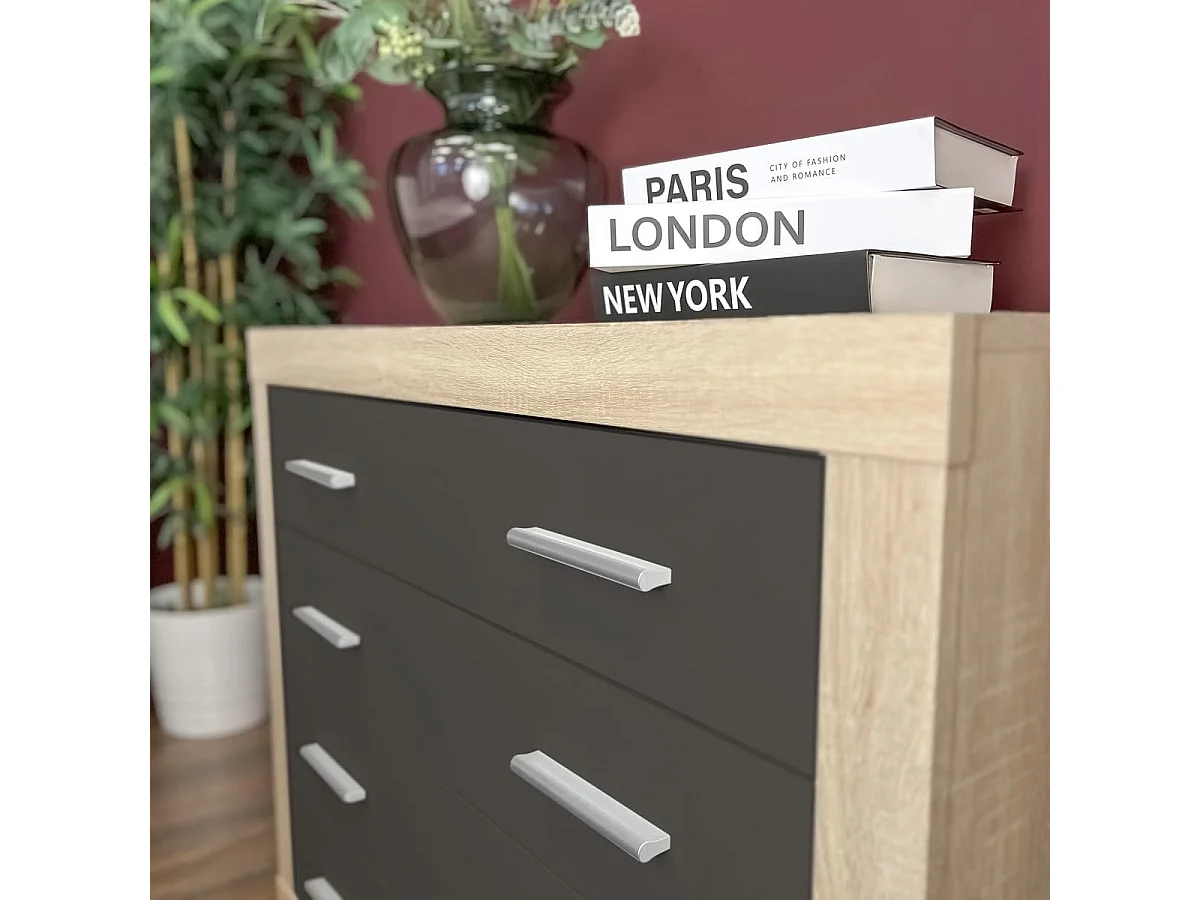 Meyvaser - Cómoda con 4 Cajones, Sinfonier, Práctica y Funcional, Color Cambrian y Negro, Medidas: 60 cm (An) x 81.5 cm (Al) x 39.5 cm (Fo)