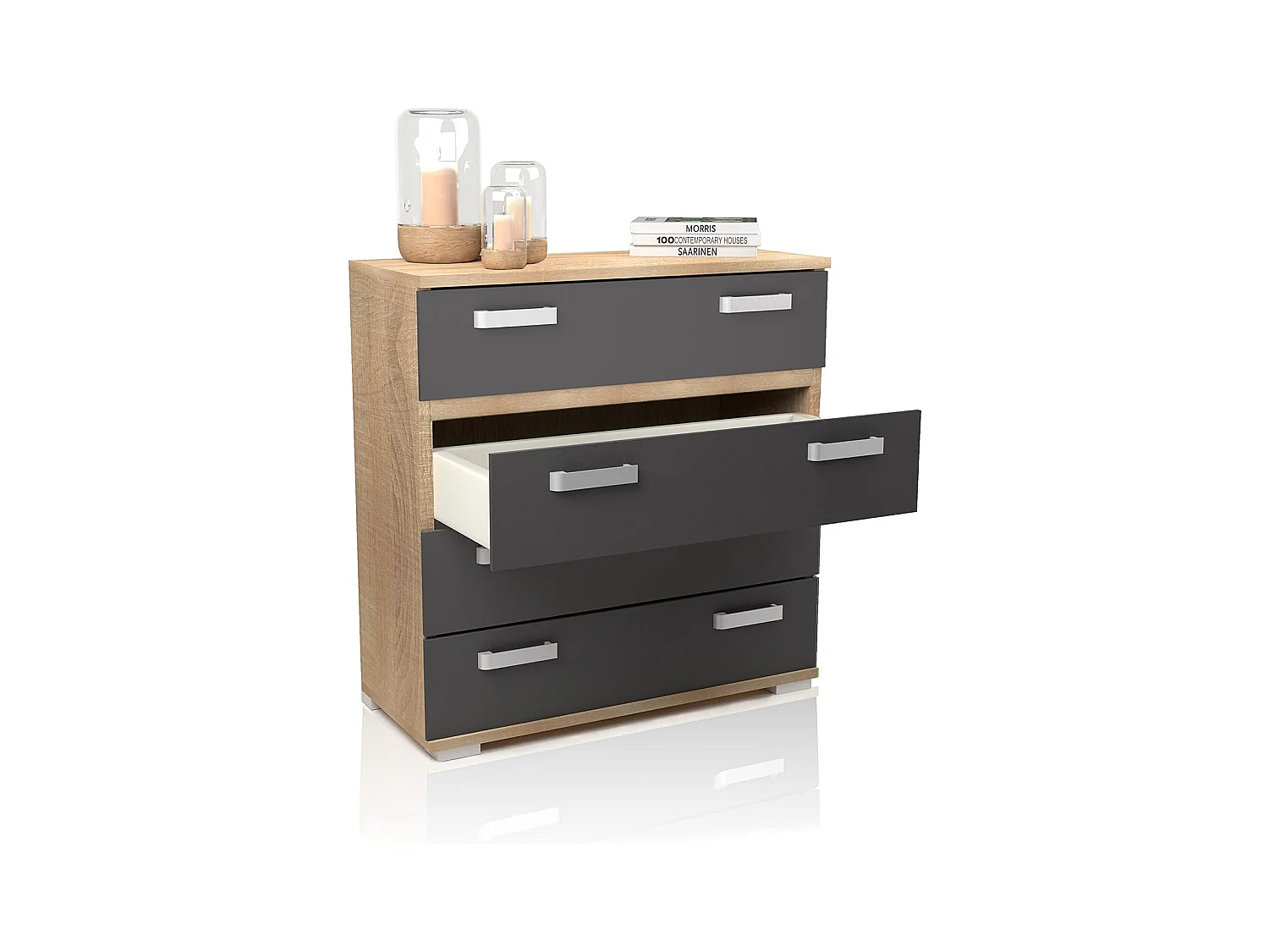 Cómoda 4 Cajones, Mueble Almacenaje Dormitorio, Color Cambria y Grafito, Medidas: 89 cm (Largo) x 89,6 cm (Alto) x 39,6 cm de (Fondo) Meyvaser