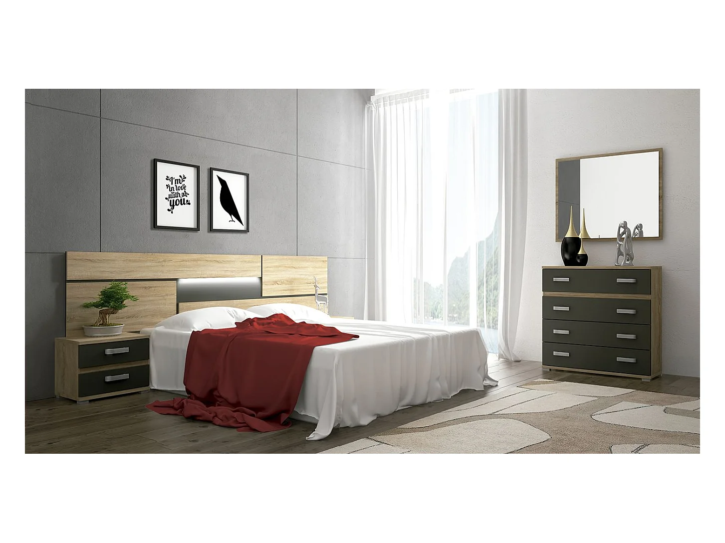Cómoda 4 Cajones, Mueble Almacenaje Dormitorio, Color Cambria y Grafito, Medidas: 89 cm (Largo) x 89,6 cm (Alto) x 39,6 cm de (Fondo) Meyvaser