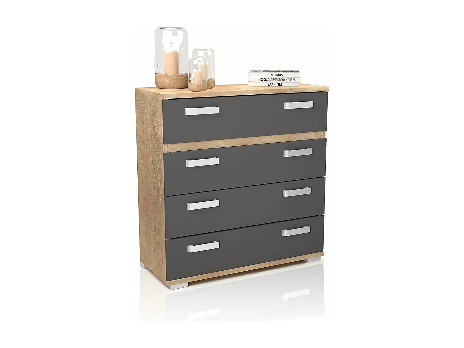 Cómoda 4 Cajones, Mueble Almacenaje Dormitorio, Color Cambria y Grafito, Medidas: 89 cm (Largo) x 89,6 cm (Alto) x 39,6 cm de (Fondo) Meyvaser