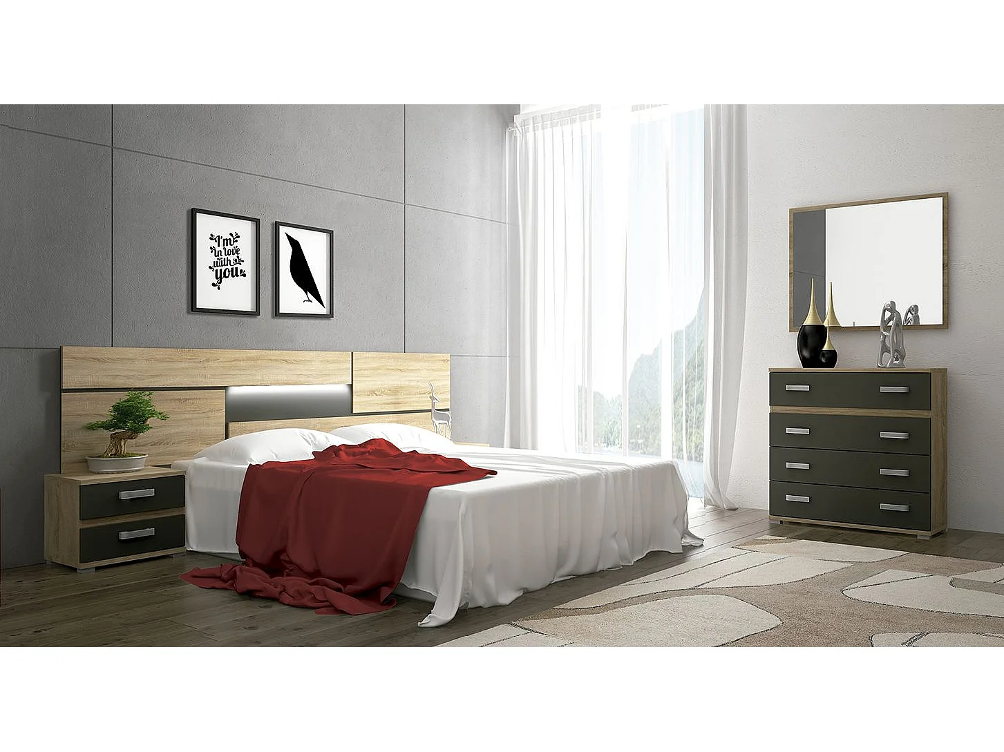 Cómoda 4 Cajones, Mueble Almacenaje Dormitorio, Color Cambria y Grafito, Medidas: 89 cm (Largo) x 89,6 cm (Alto) x 39,6 cm de (Fondo) Meyvaser