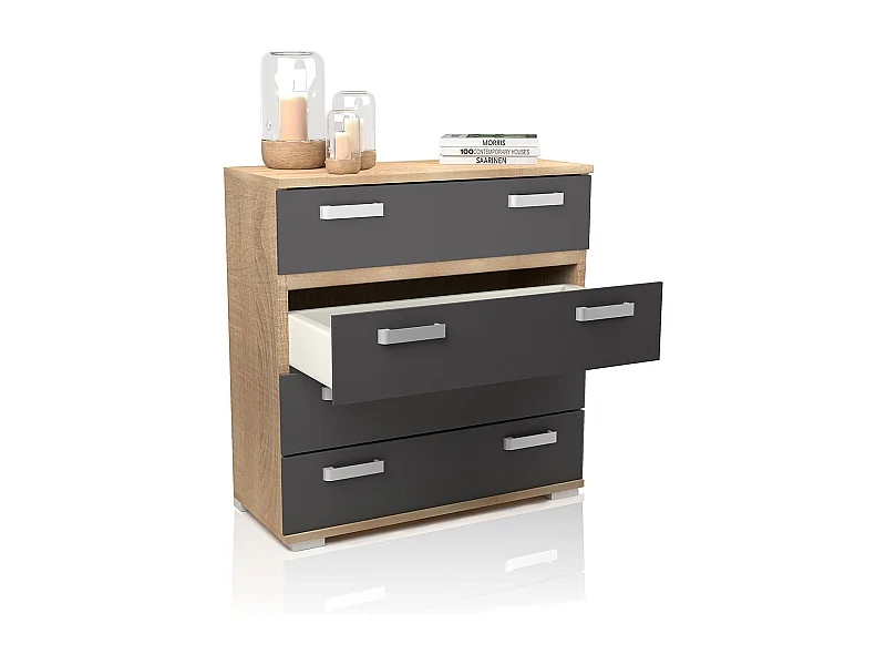 Cómoda 4 Cajones, Mueble Almacenaje Dormitorio, Color Cambria y Grafito, Medidas: 89 cm (Largo) x 89,6 cm (Alto) x 39,6 cm de (Fondo) Meyvaser