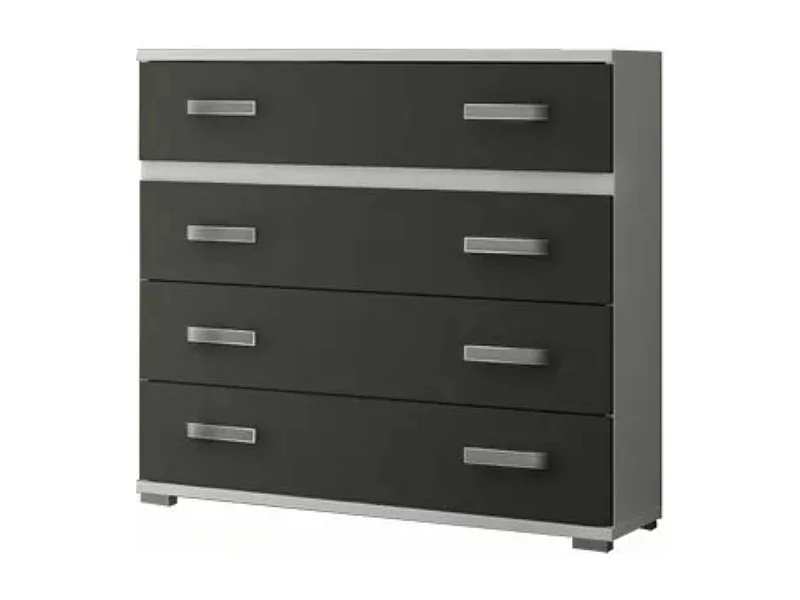 Comoda 4 Cajones, Mueble Almacenaje Dormitorio, Color Blanco y Grafito, Medidas: 89 cm (Largo) x 89,6 cm (Alto) x 39,6 cm de (Fondo) Meyvaser