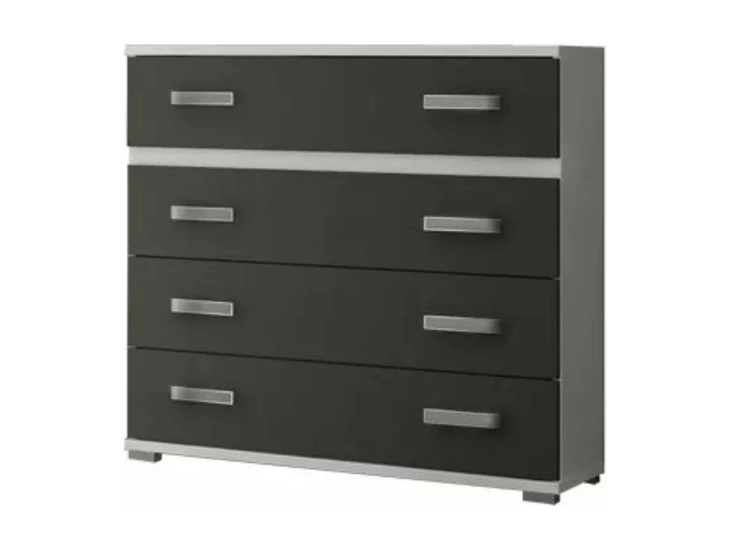 Comoda 4 Cajones, Mueble Almacenaje Dormitorio, Color Blanco y Grafito, Medidas: 89 cm (Largo) x 89,6 cm (Alto) x 39,6 cm de (Fondo) Meyvaser