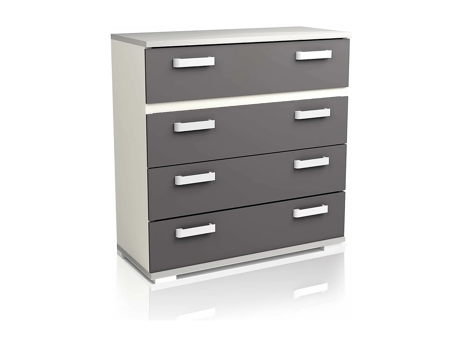 Comoda 4 Cajones, Mueble Almacenaje Dormitorio, Color Blanco y Grafito, Medidas: 89 cm (Largo) x 89,6 cm (Alto) x 39,6 cm de (Fondo) Meyvaser