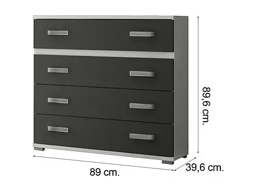 Comoda 4 Cajones, Mueble Almacenaje Dormitorio, Color Blanco y Grafito, Medidas: 89 cm (Largo) x 89,6 cm (Alto) x 39,6 cm de (Fondo) Meyvaser