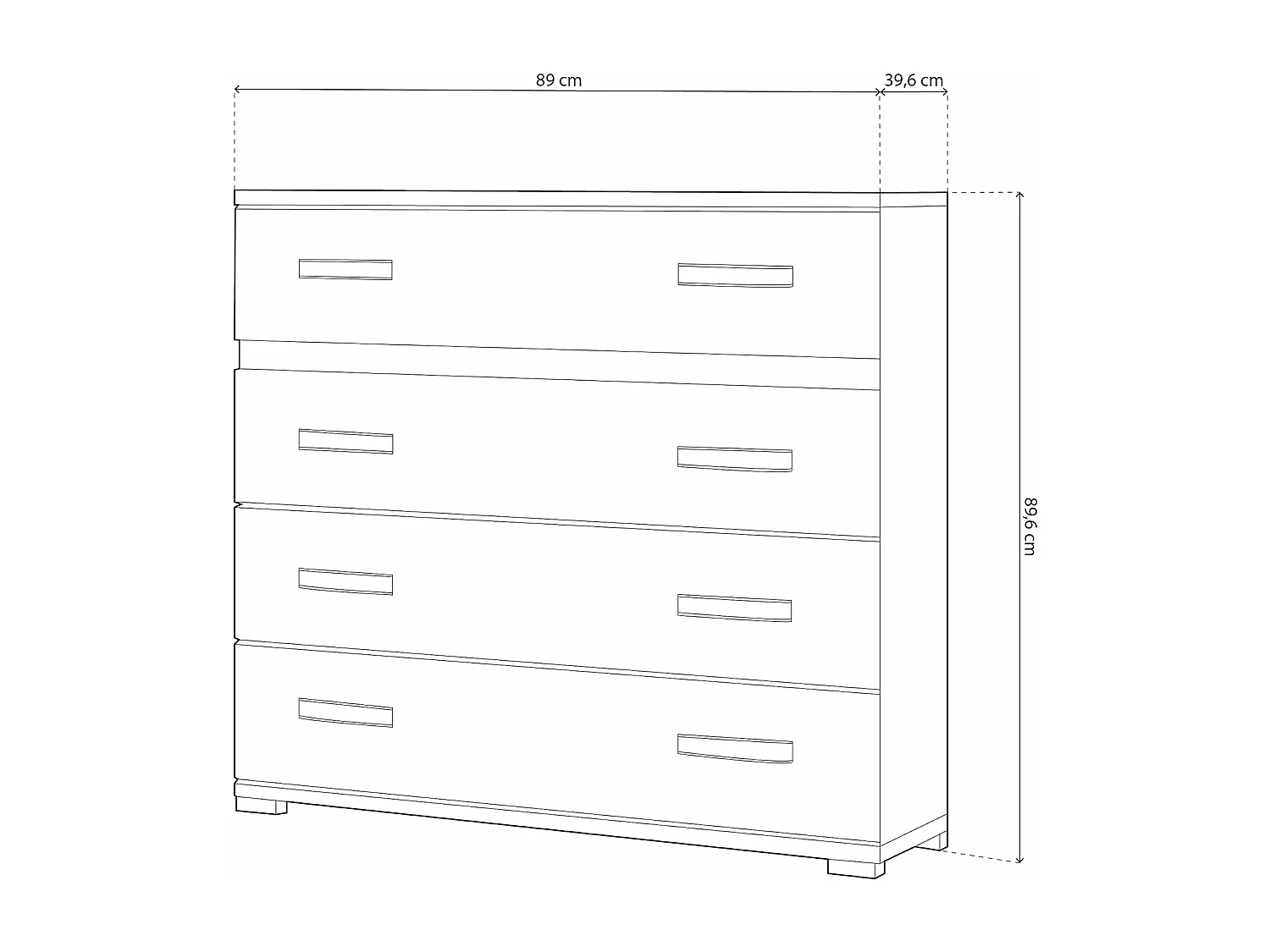 Comoda 4 Cajones, Mueble Almacenaje Dormitorio, Color Blanco y Grafito, Medidas: 89 cm (Largo) x 89,6 cm (Alto) x 39,6 cm de (Fondo) Meyvaser