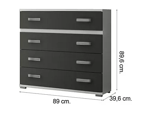 Comoda 4 Cajones, Mueble Almacenaje Dormitorio, Color Blanco y Grafito, Medidas: 89 cm (Largo) x 89,6 cm (Alto) x 39,6 cm de (Fondo) Meyvaser