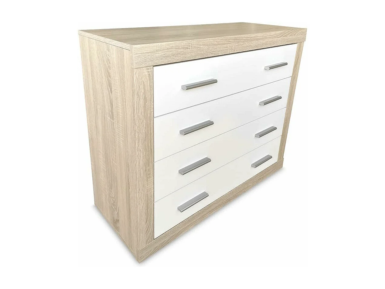 Meyvaser - Cómoda con 4 Cajones, Sinfonier, Práctica y Funcional, Color Cambria y Blanco, Medidas: 60 cm (An) x 81.5 cm (Al) x 39.5 cm (Fo)