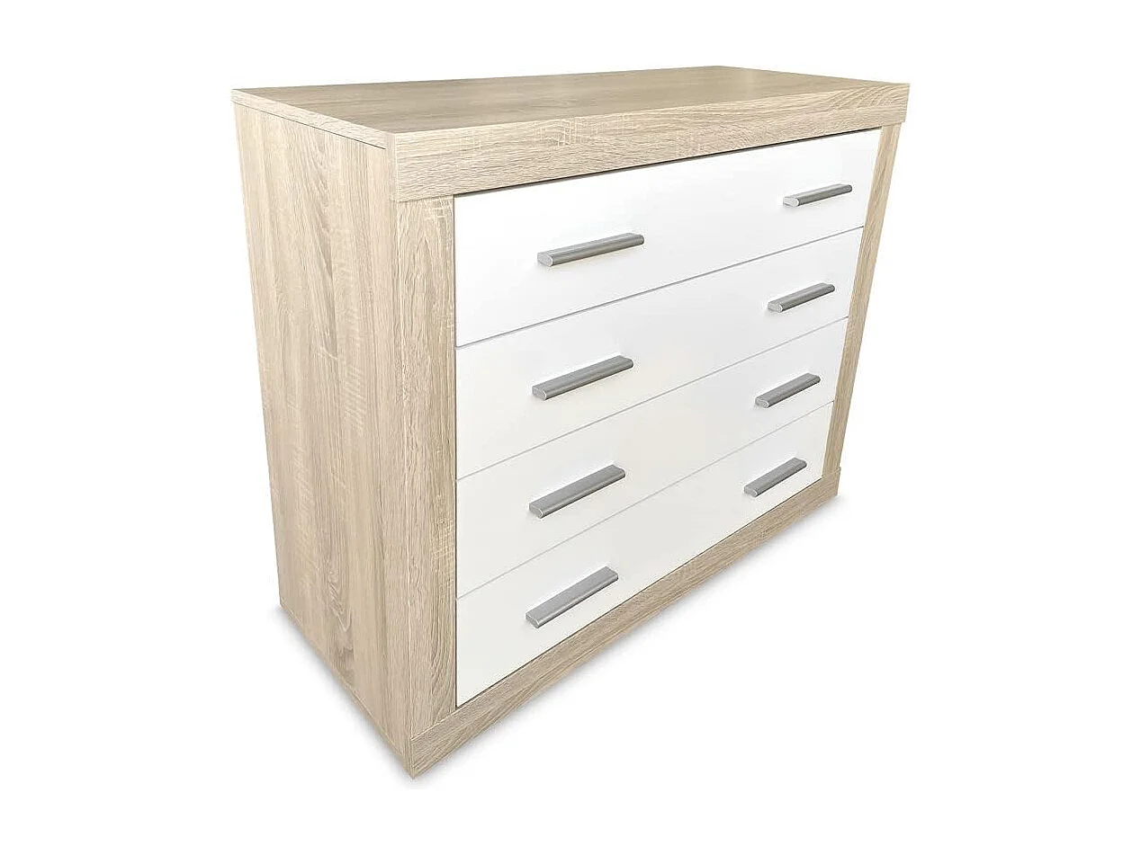 Meyvaser - Cómoda con 4 Cajones, Sinfonier, Práctica y Funcional, Color Cambria y Blanco, Medidas: 60 cm (An) x 81.5 cm (Al) x 39.5 cm (Fo)