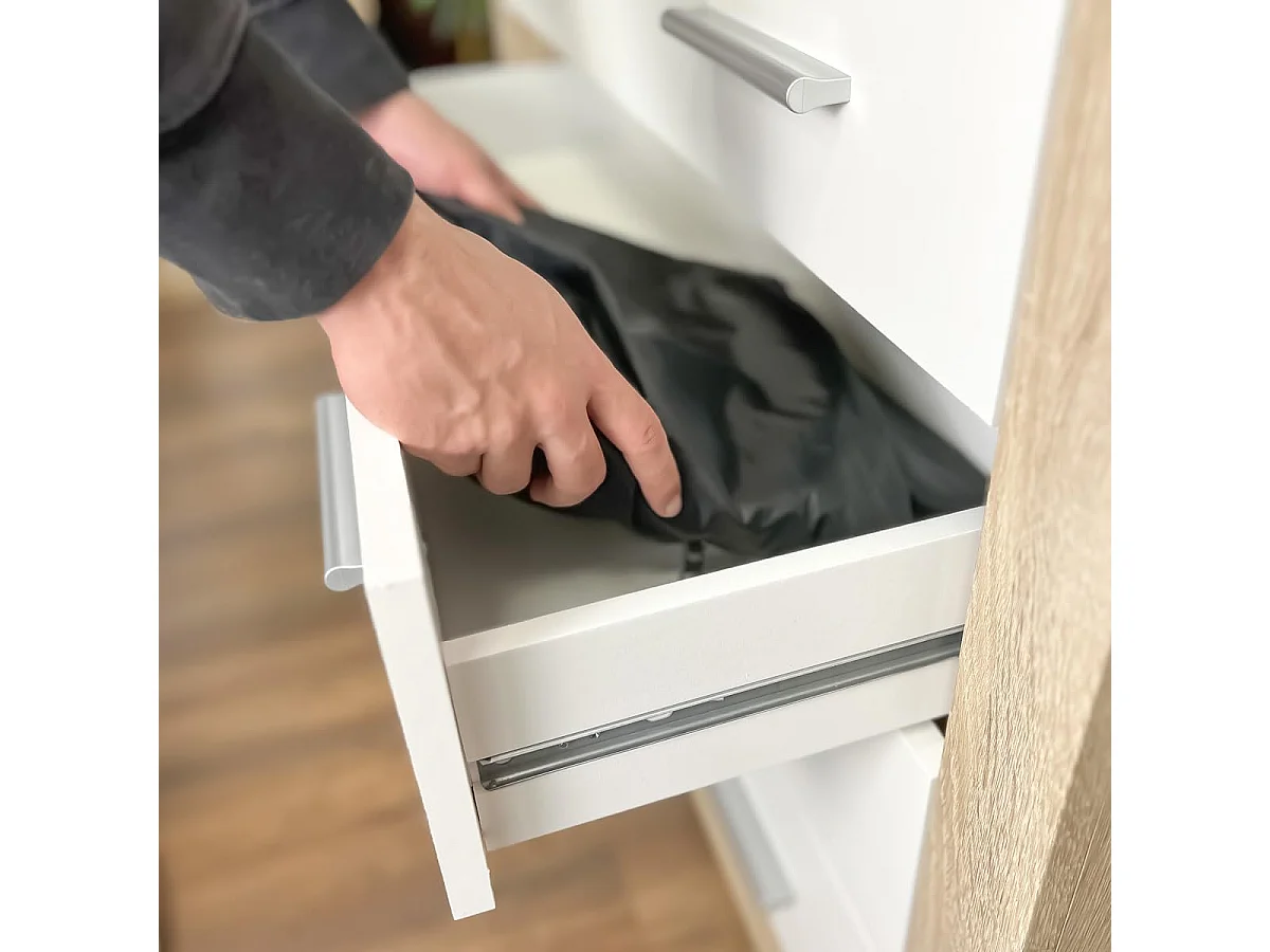 Meyvaser - Cómoda con 4 Cajones, Sinfonier, Práctica y Funcional, Color Cambria y Blanco, Medidas: 60 cm (An) x 81.5 cm (Al) x 39.5 cm (Fo)