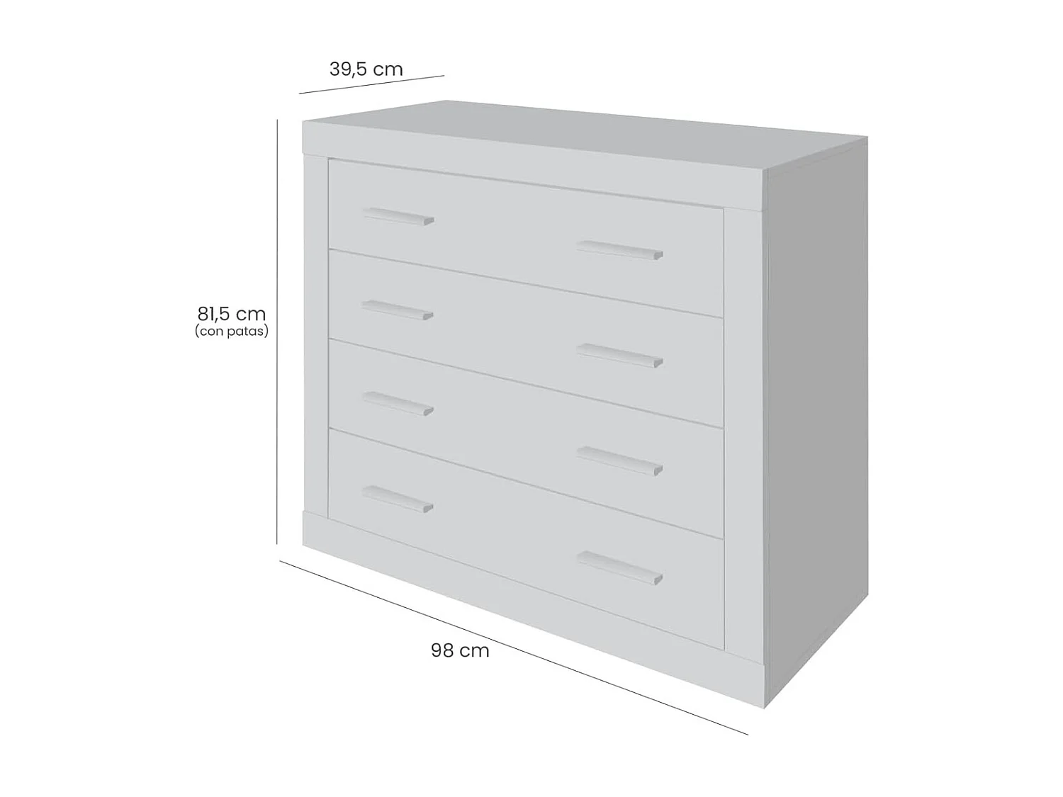 Meyvaser - Cómoda con 4 Cajones, Sinfonier, Práctica y Funcional, Color Cambria y Blanco, Medidas: 60 cm (An) x 81.5 cm (Al) x 39.5 cm (Fo)