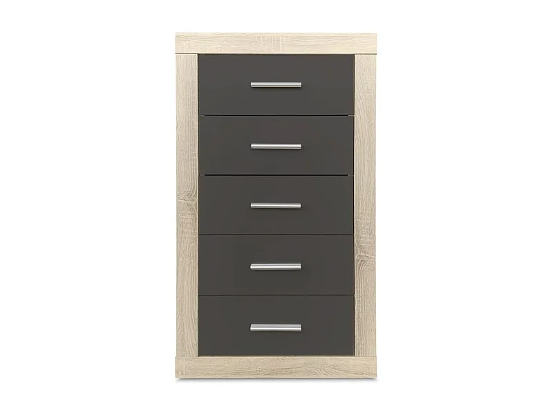 Sinfonier 5 Cajones, Cómoda, Gran Espacio Almacenaje Dormitorio, Acabado en Cambria y Grafito/ 60 cm (Largo) x 106,5 cm (Alto) x 39,6 cm de (Fondo)