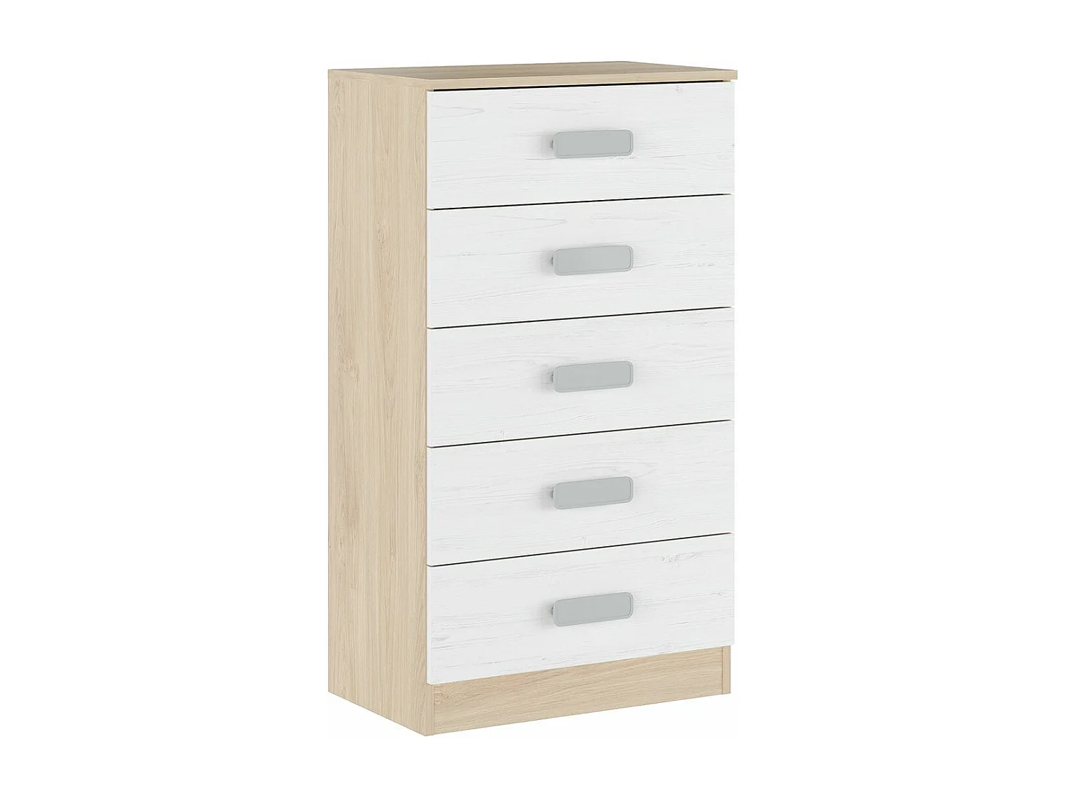 Meyvaser -Sinfonier 5 Cajones, Cómoda, Almacenaje Dormitorio, Acabado en Blanco y Nordico, Medidas: 60 cm (An) x 108,5 cm (Al) x 38 cm de (Fon)