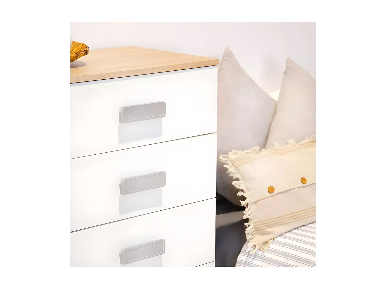 Meyvaser -Sinfonier 5 Cajones, Cómoda, Almacenaje Dormitorio, Acabado en Blanco y Nordico, Medidas: 60 cm (An) x 108,5 cm (Al) x 38 cm de (Fon)