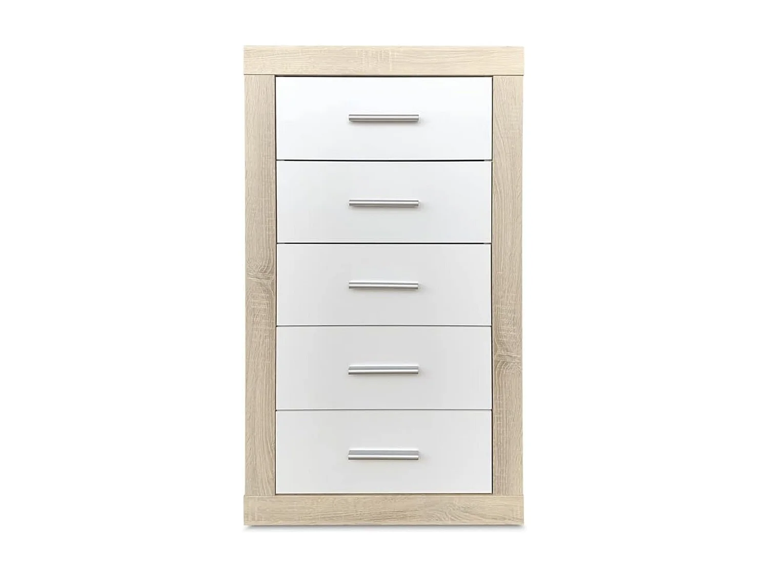 Sinfonier 5 Cajones, Cómoda, Gran Espacio Almacenaje Dormitorio, Acabado en Cambria y blanco/ 60 cm (Largo) x 106,5 cm (Alto) x 39,6 cm de (Fondo)