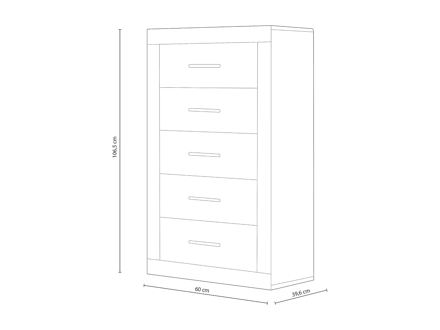 Sinfonier 5 Cajones, Cómoda, Gran Espacio Almacenaje Dormitorio, Acabado en Cambria y blanco/ 60 cm (Largo) x 106,5 cm (Alto) x 39,6 cm de (Fondo)