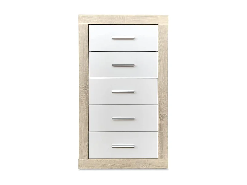 Sinfonier 5 Cajones, Cómoda, Gran Espacio Almacenaje Dormitorio, Acabado en Cambria y blanco/ 60 cm (Largo) x 106,5 cm (Alto) x 39,6 cm de (Fondo)