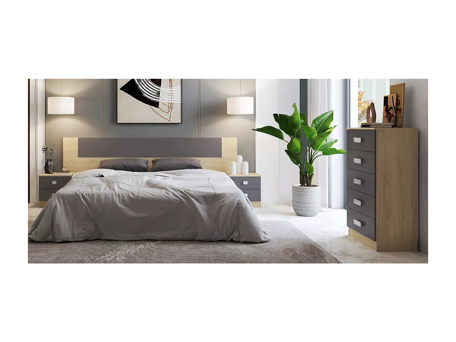 Sinfonier 5 Cajones, Cómoda, Almacenaje Dormitorio, Acabado en Cambrian y Grafito, Medidas: 60 cm (An) x 108,5 cm (Al) x 38 cm de (Fon) - Meyvaser