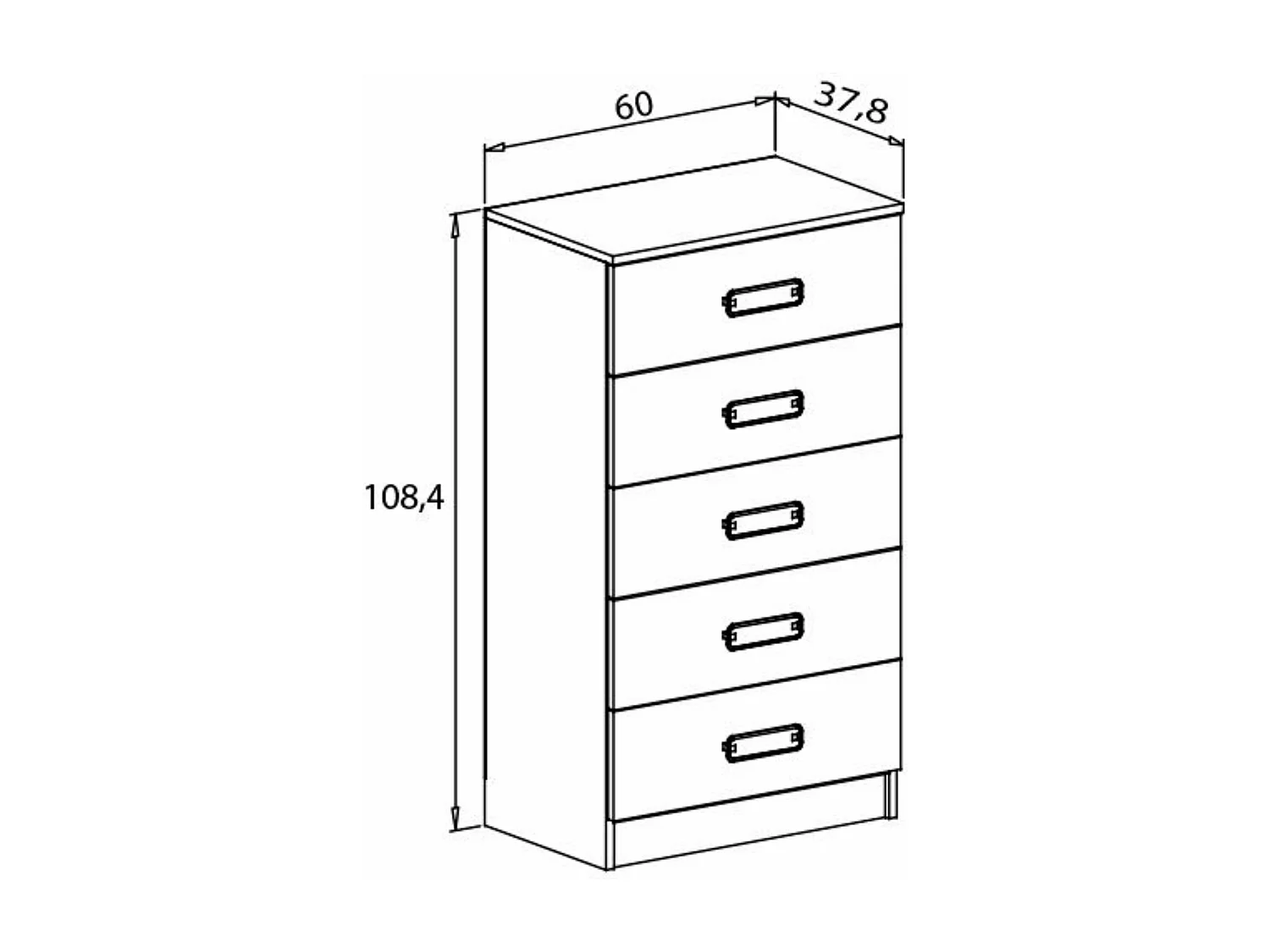 Sinfonier 5 Cajones, Cómoda, Almacenaje Dormitorio, Acabado en Cambrian y Grafito, Medidas: 60 cm (An) x 108,5 cm (Al) x 38 cm de (Fon) - Meyvaser