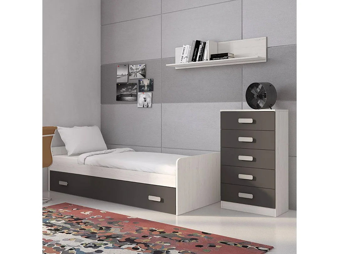 Sinfonier 5 Cajones, Cómoda, Almacenaje Dormitorio, Acabado en Andersen y Grafito, Medidas: 60 cm (An) x 108,5 cm (Al) x 38 cm de (Fon) - Meyvaser