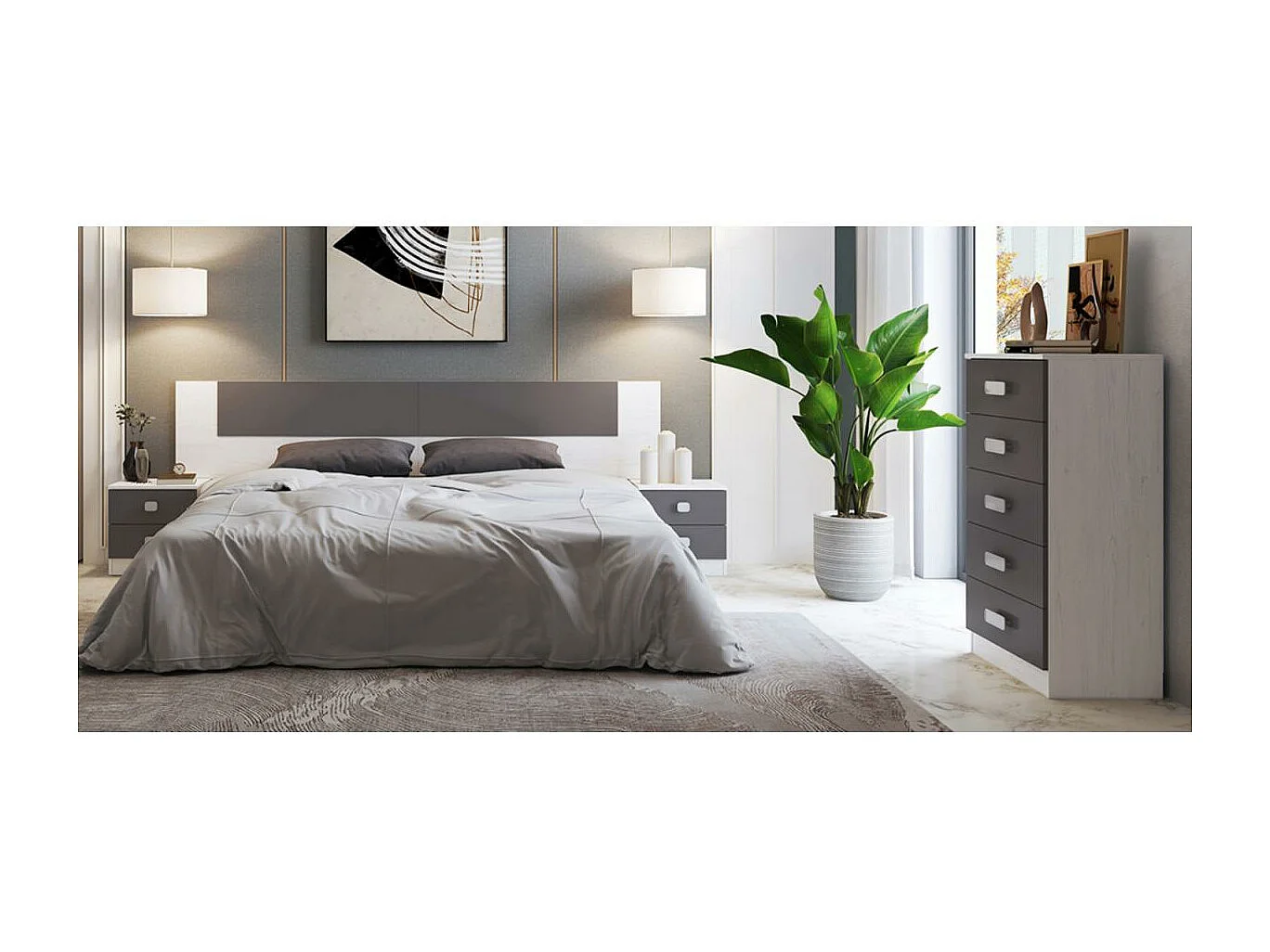 Sinfonier 5 Cajones, Cómoda, Almacenaje Dormitorio, Acabado en Andersen y Grafito, Medidas: 60 cm (An) x 108,5 cm (Al) x 38 cm de (Fon) - Meyvaser