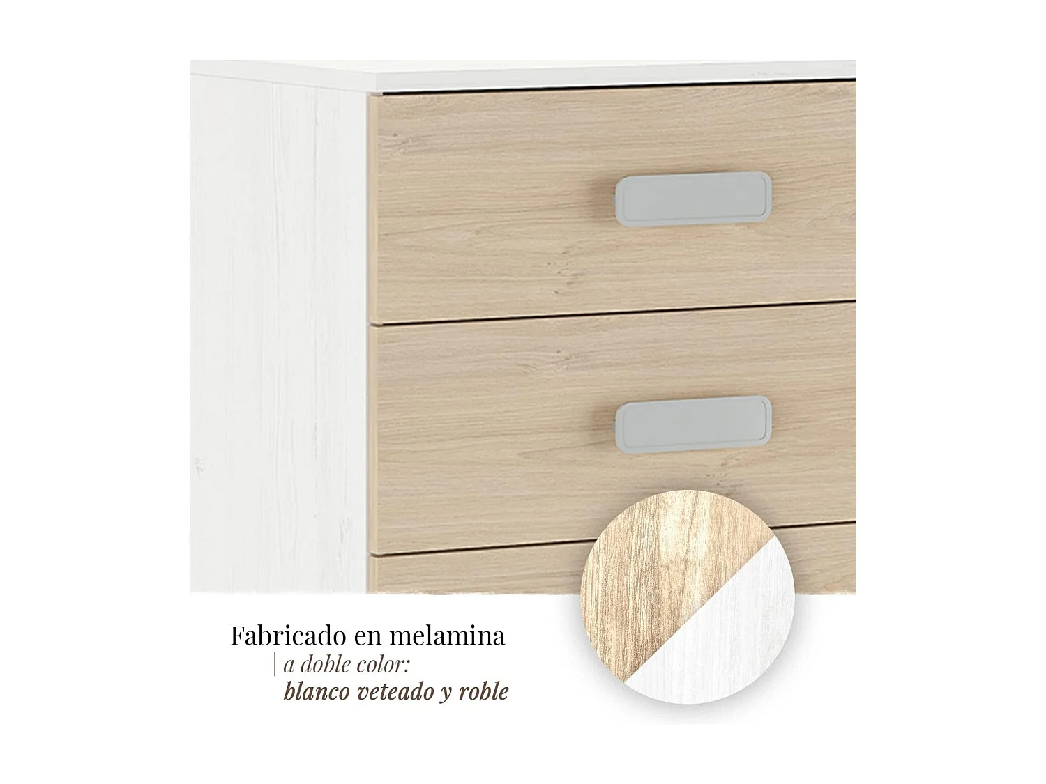 Meyvaser -Sinfonier 5 Cajones, Cómoda, Almacenaje Dormitorio, Acabado en Blanco y roble, Medidas: 60 cm (An) x 108,5 cm (Al) x 38 cm de (Fon)