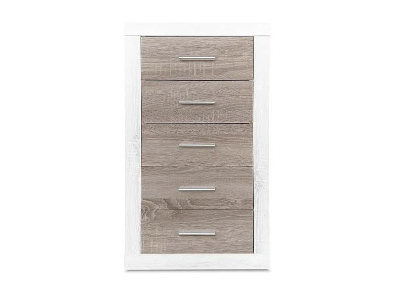 Sinfonier 5 Cajones, Cómoda, Gran Espacio Almacenaje Dormitorio, Acabado en Andersen Pino y Gris/ 60 cm (Largo) x 106,5 cm (Alto) x 39,6 cm de (Fondo)