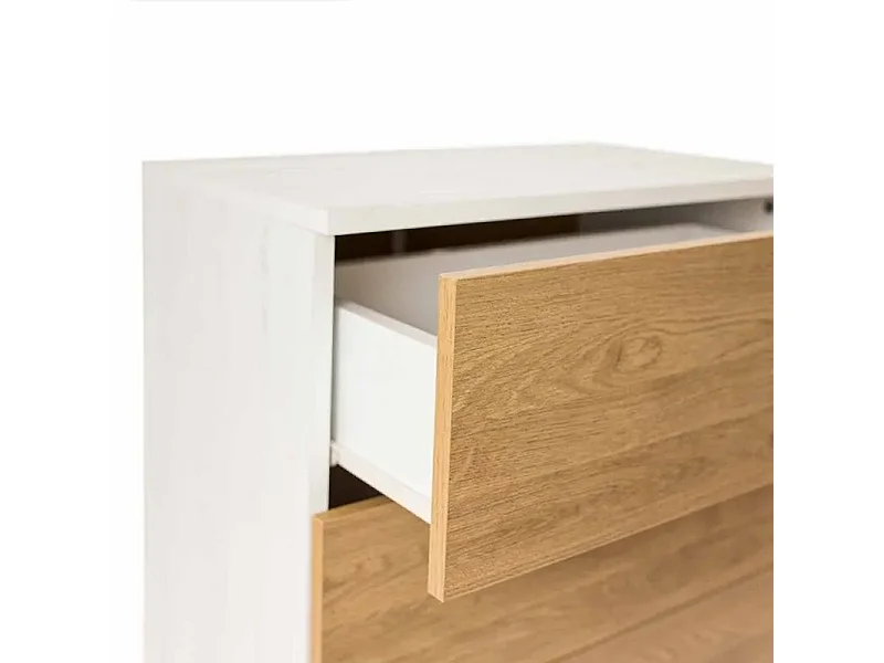 Meyvaser - Sinfonier con 5 Cajones y con Patas, Comoda Cajonera Dormitorio, Color Roble y blanco, 60cm (Ancho) x 118,5cm (Alto) x 37,8cm (Fondo)