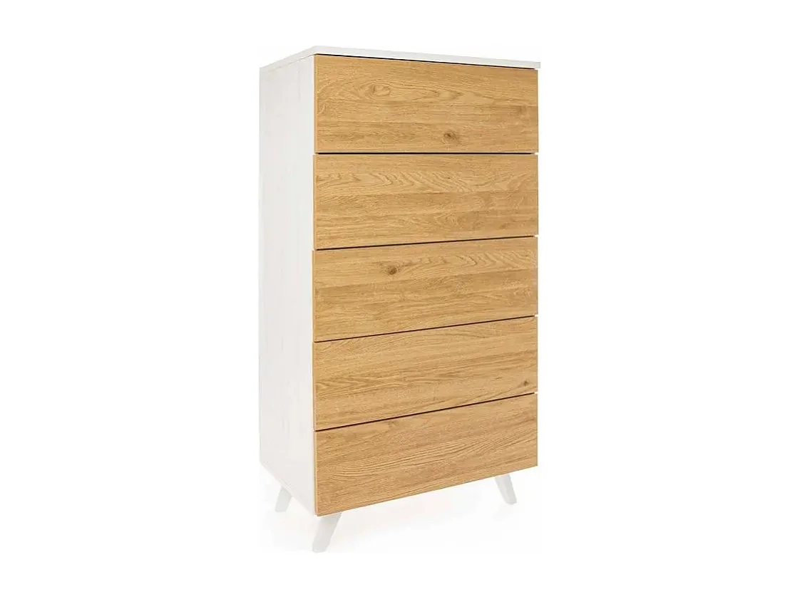 Meyvaser - Sinfonier con 5 Cajones y con Patas, Comoda Cajonera Dormitorio, Color Roble y blanco, 60cm (Ancho) x 118,5cm (Alto) x 37,8cm (Fondo)