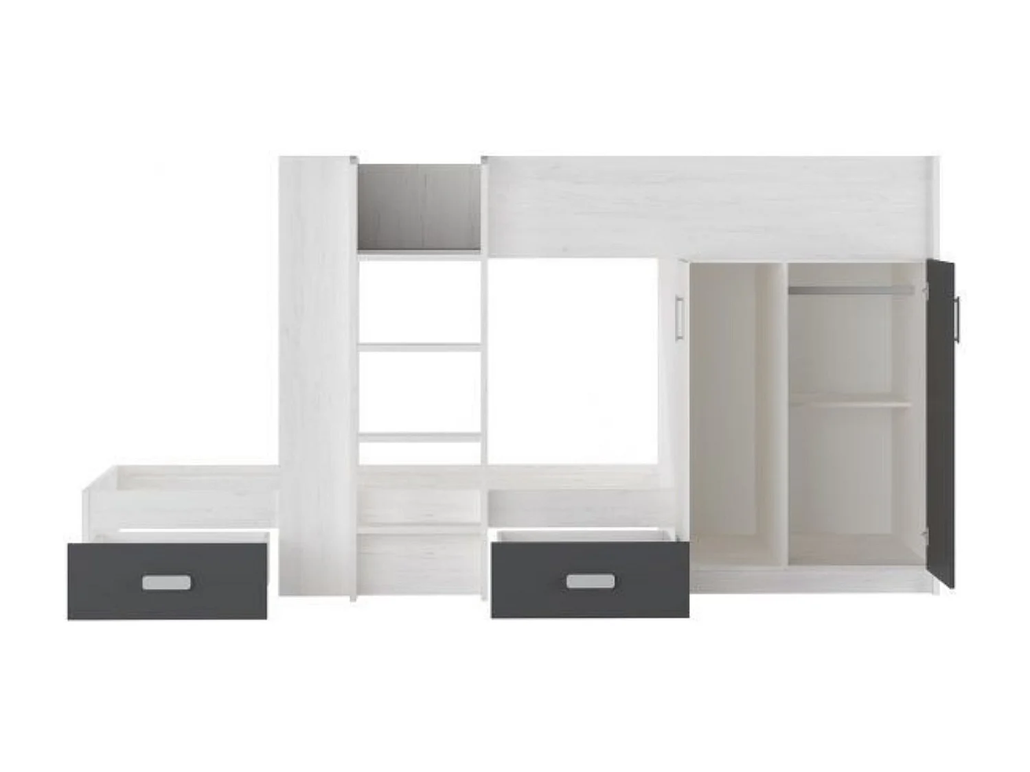 Litera - Cama Tren en Blanco Veteado y Grafito - 99.6 cm x 278.5 cm x 150.6 cm | Alta Calidad y Resistencia para Dormitorios Modernos.