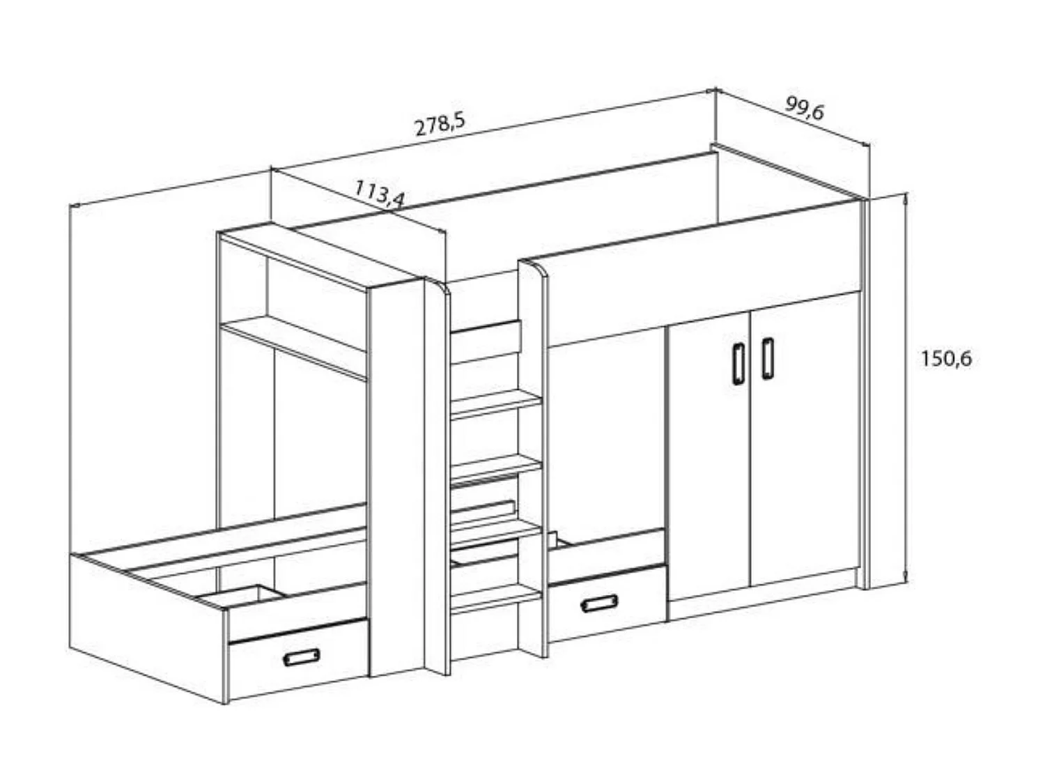 Litera - Cama Tren en Blanco Veteado y Grafito - 99.6 cm x 278.5 cm x 150.6 cm | Alta Calidad y Resistencia para Dormitorios Modernos.