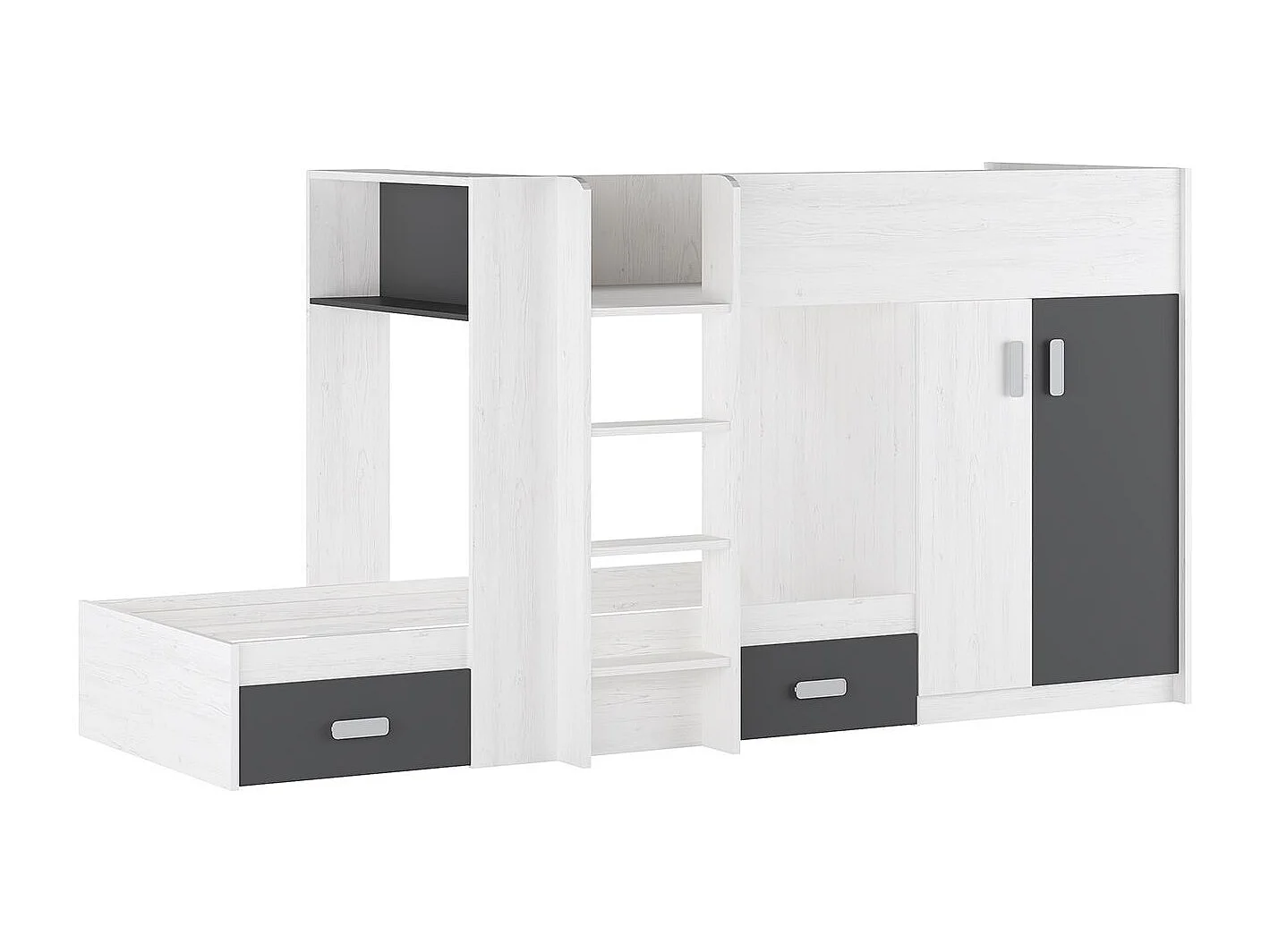 Litera - Cama Tren en Blanco Veteado y Grafito - 99.6 cm x 278.5 cm x 150.6 cm | Alta Calidad y Resistencia para Dormitorios Modernos.