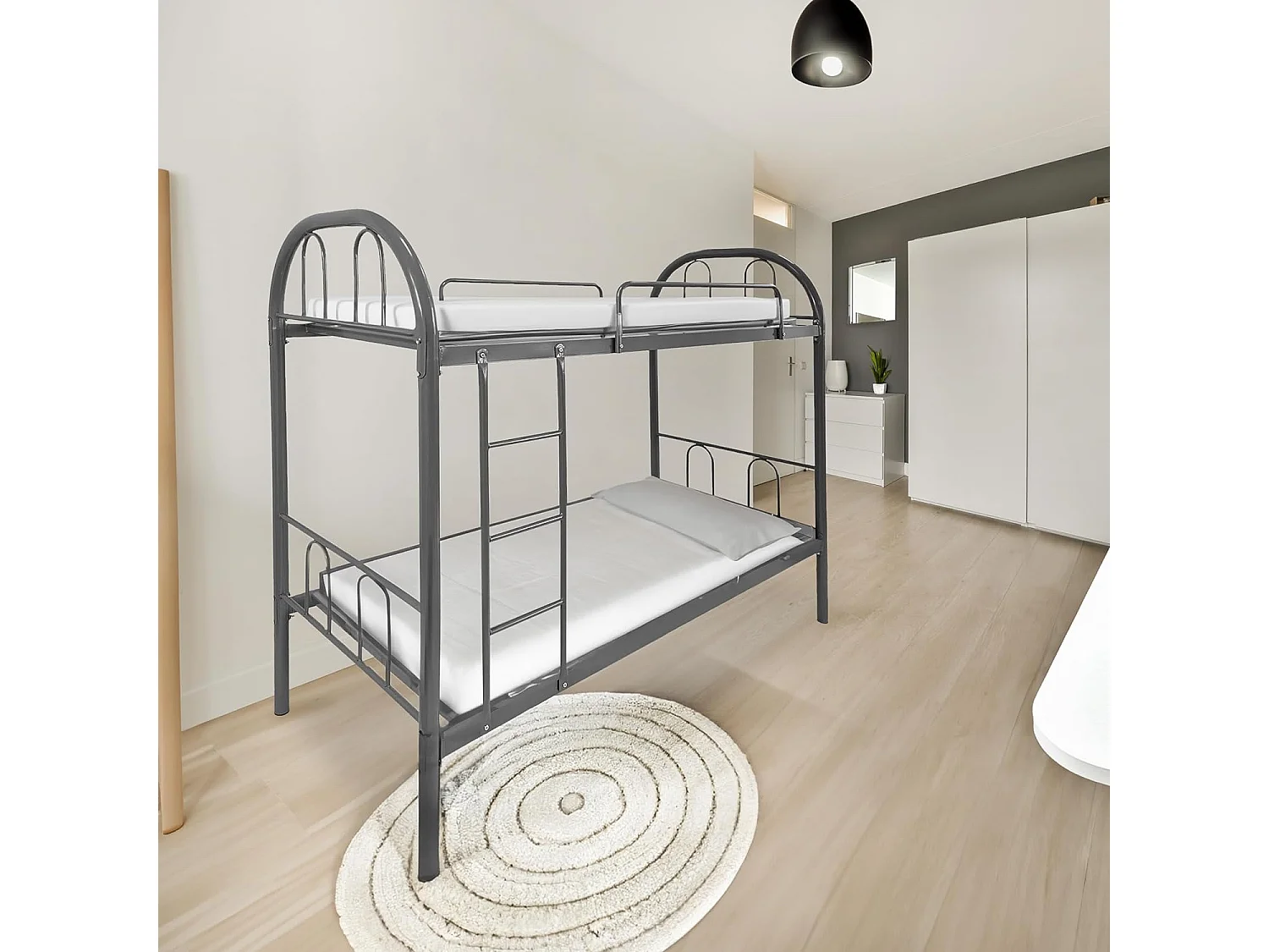 Meyvaser - Litera Metálica Reforzada con Barandilla y Escalera - Estructura Tubular - Acero aleado - Color Gris - 90x190 Cm