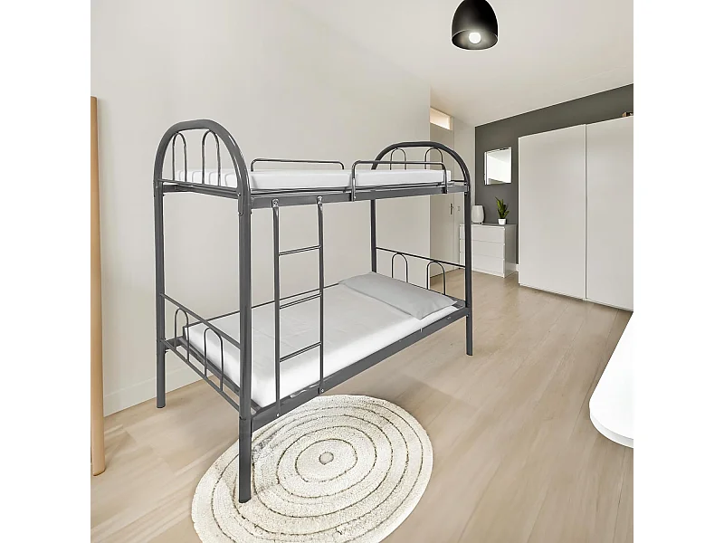 Meyvaser - Litera Metálica Reforzada con Barandilla y Escalera - Estructura Tubular - Acero aleado - Color Gris - 90x190 Cm