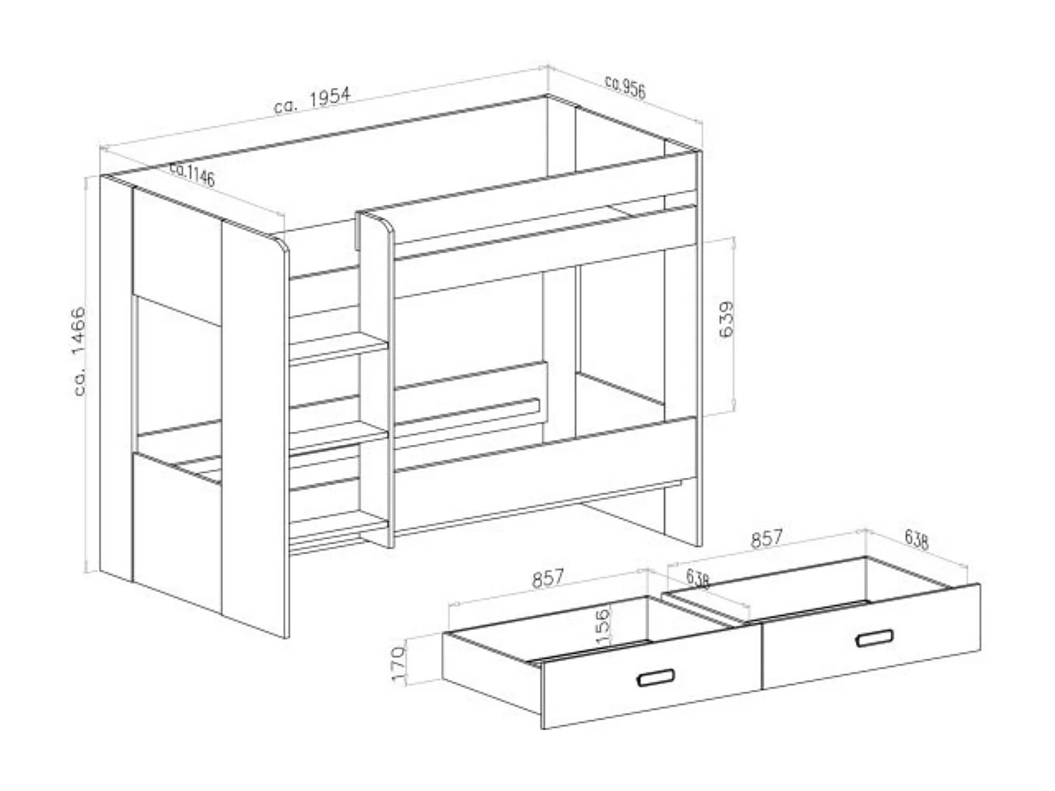 Litera con Cajonera en Blanco y Natural - 95.6 cm (Largo) x 195.4 cm (Ancho) x 146.6 cm (Alto) | Alta Calidad y Resistencia