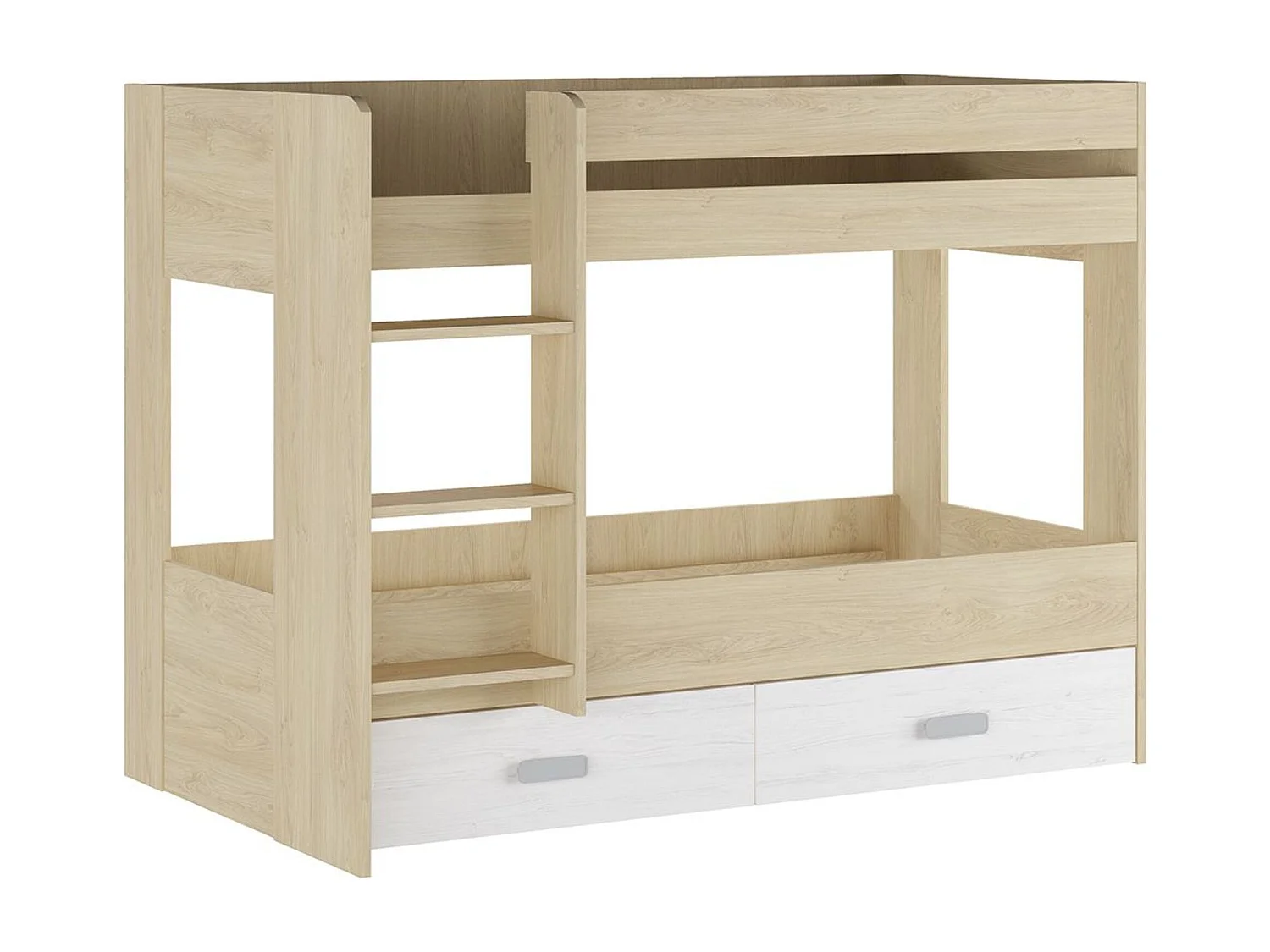 Litera con Cajonera en Blanco y Natural - 95.6 cm (Largo) x 195.4 cm (Ancho) x 146.6 cm (Alto) | Alta Calidad y Resistencia