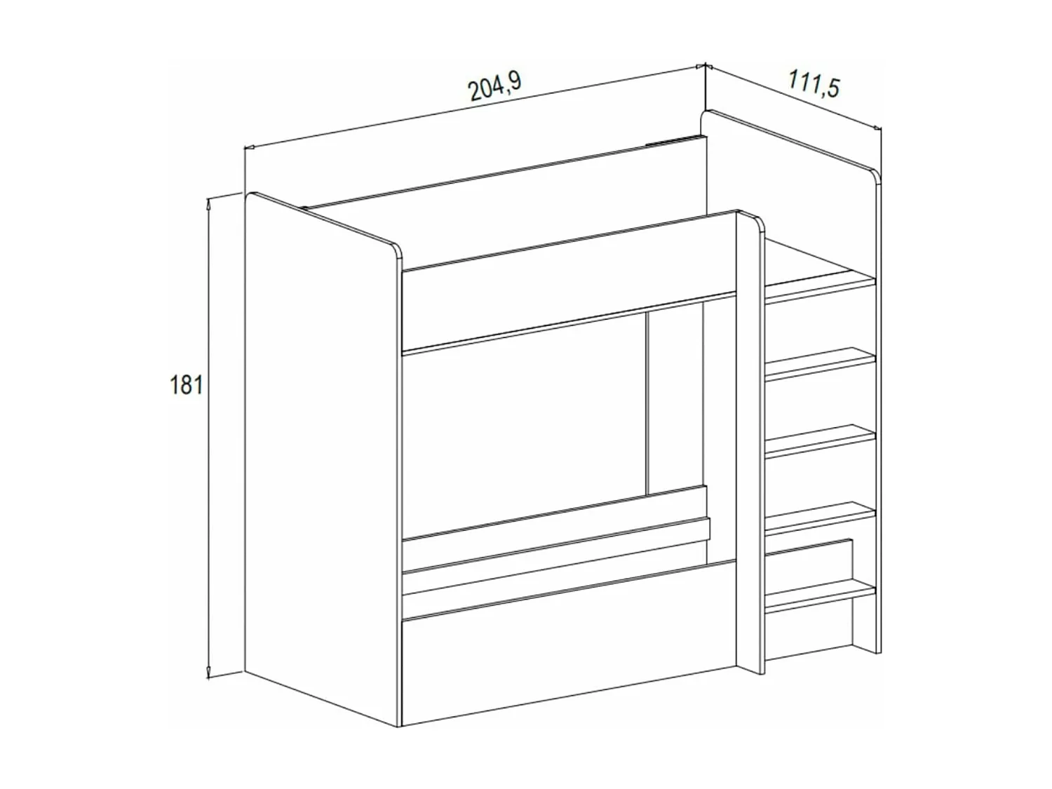 Litera Doble con Escalera - Blanco Veteado y Pino, 198.4 cm (Largo) x 98 cm (Ancho) x 72 cm (Alto) | Ideal para Espacios Pequeños