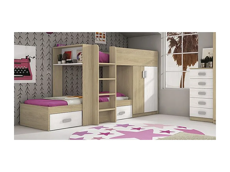 Litera - Cama Tren en Color Puccini Andersen - 99.6 cm x 278.5 cm x 150.6 cm | Alta Calidad y Resistencia para Dormitorios Modernos.