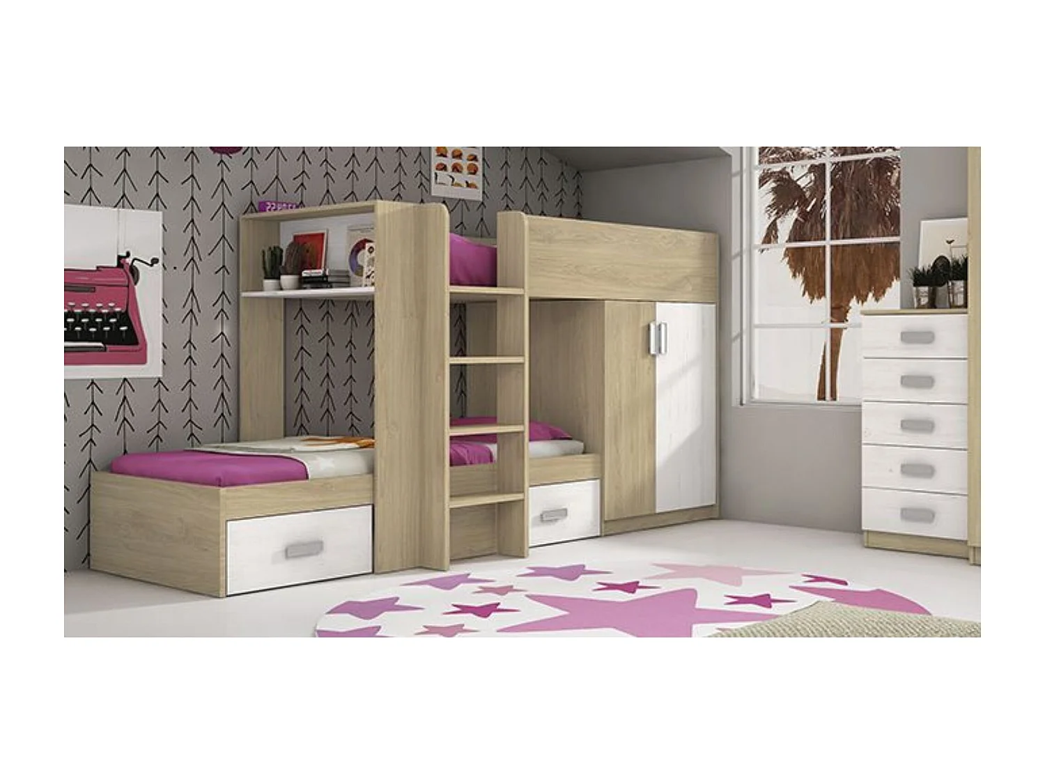 Litera - Cama Tren en Color Puccini Andersen - 99.6 cm x 278.5 cm x 150.6 cm | Alta Calidad y Resistencia para Dormitorios Modernos.