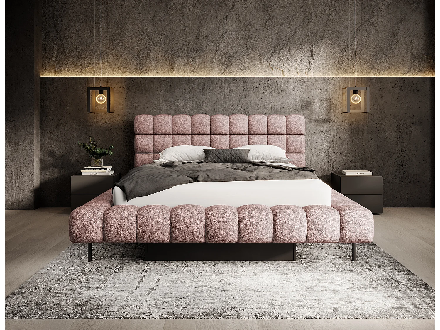 Letto Kaya S (140x200)/Tessuto/Rosa