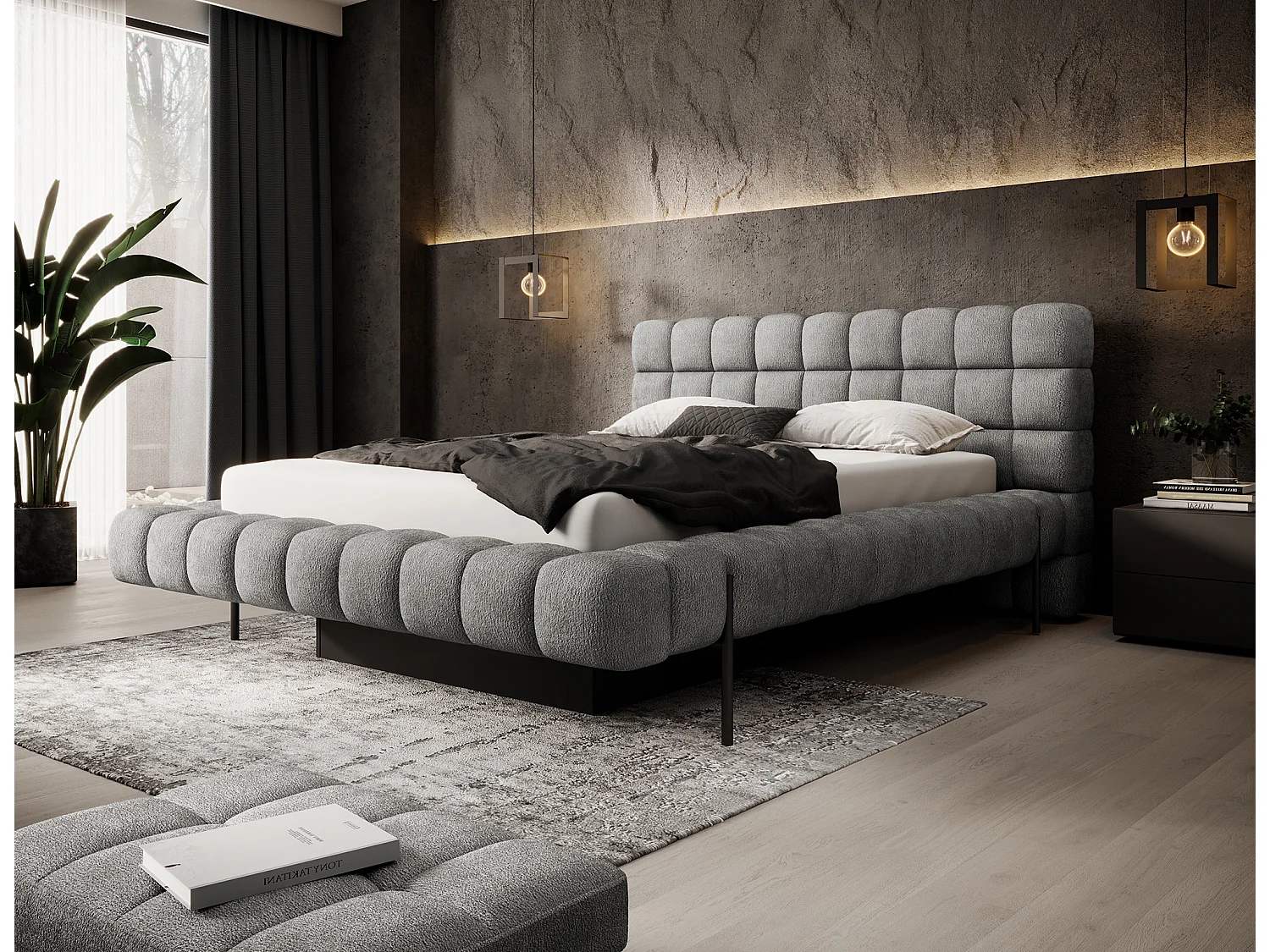 Letto Kaya L (180x200)/Tessuto/Grigio