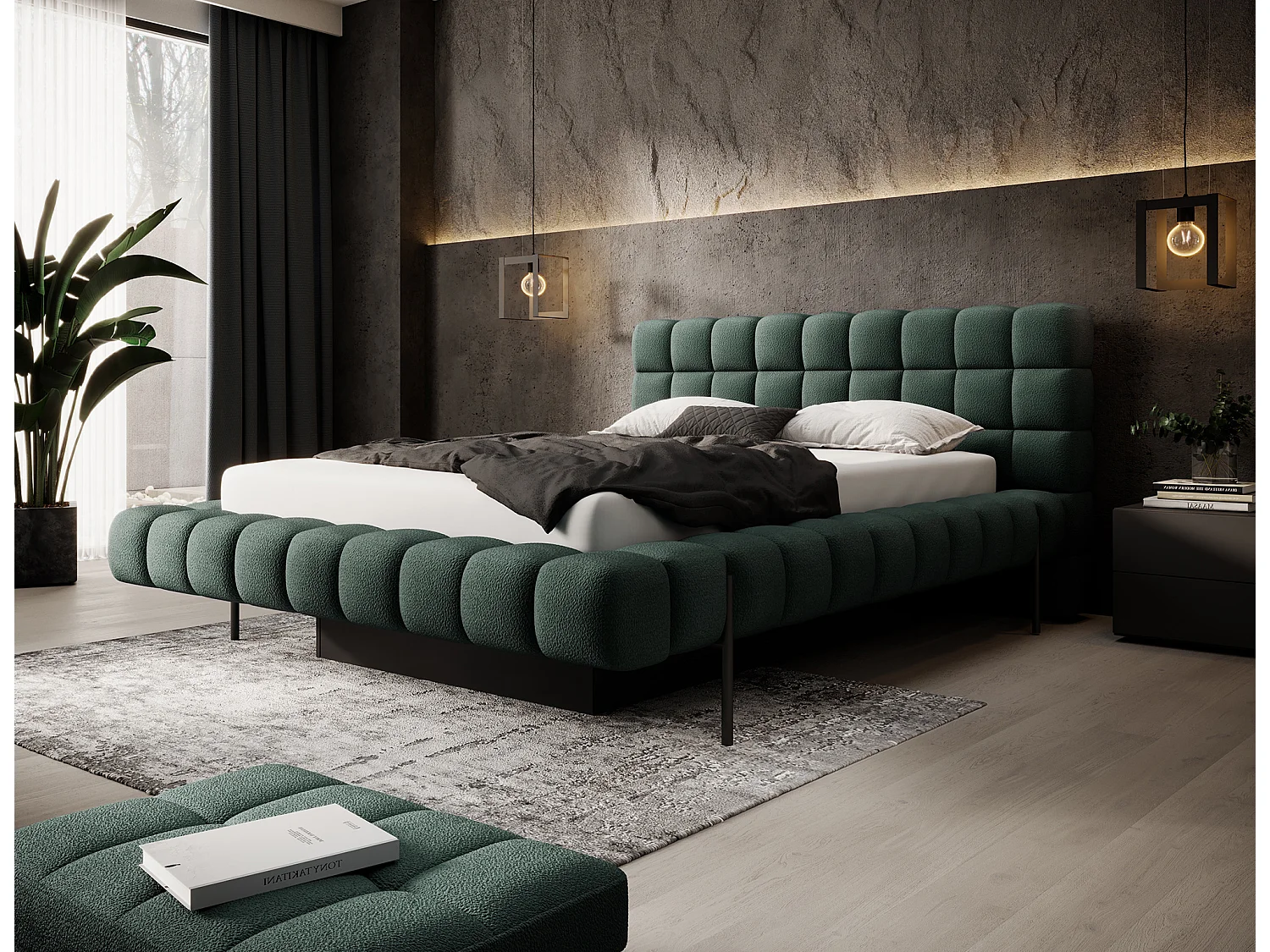 Letto Kaya L (180x200)/Tessuto/Verde