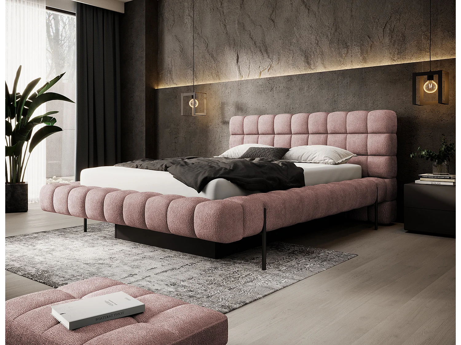 Letto Kaya L (180x200)/Tessuto/Rosa